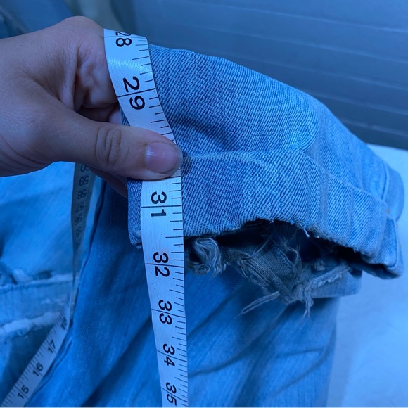 Trashed Vintage New River Pleated Straight Jeans Destroyed 34L Cuffed Ripped - Picture 13 of 14